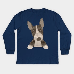 English Bull Terrier Ugly Christmas Sweater Knit Pattern Kids Long Sleeve T-Shirt